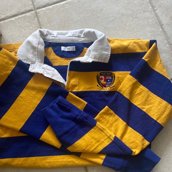 TNA S Yellow and Blue Stripped Rugby Long Sleeve - Picture 1 of 3